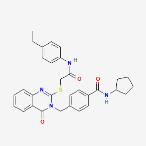 molecular formula C31H32N4O3S B3007794 N-cyclopentyl-4-((2-((2-((4-ethylphenyl)amino)-2-oxoethyl)thio)-4-oxoquinazolin-3(4H)-yl)methyl)benzamide CAS No. 1115324-08-7