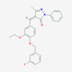 molecular formula C26H23FN2O3 B300781 4-{3-ethoxy-4-[(3-fluorobenzyl)oxy]benzylidene}-5-methyl-2-phenyl-2,4-dihydro-3H-pyrazol-3-one 