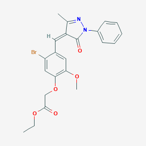 molecular formula C22H21BrN2O5 B300782 ethyl {5-bromo-2-methoxy-4-[(Z)-(3-methyl-5-oxo-1-phenyl-1,5-dihydro-4H-pyrazol-4-ylidene)methyl]phenoxy}acetate 