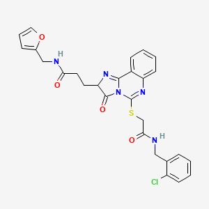 molecular formula C27H24ClN5O4S B3007822 3-{5-[({[(2-chlorophenyl)methyl]carbamoyl}methyl)sulfanyl]-3-oxo-2H,3H-imidazo[1,2-c]quinazolin-2-yl}-N-[(furan-2-yl)methyl]propanamide CAS No. 1104841-85-1