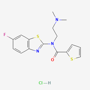 molecular formula C16H17ClFN3OS2 B3007826 盐酸N-(2-(二甲氨基)乙基)-N-(6-氟苯并[d]噻唑-2-基)噻吩-2-甲酰胺 CAS No. 1215828-09-3