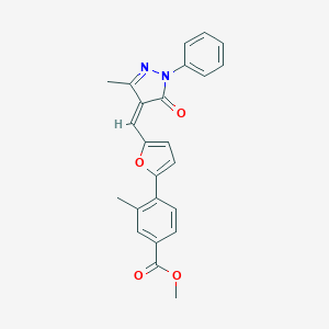 molecular formula C24H20N2O4 B300783 methyl 3-methyl-4-{5-[(3-methyl-5-oxo-1-phenyl-1,5-dihydro-4H-pyrazol-4-ylidene)methyl]-2-furyl}benzoate 