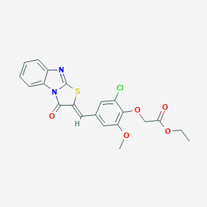 molecular formula C21H17ClN2O5S B300784 ethyl {2-chloro-6-methoxy-4-[(Z)-(3-oxo[1,3]thiazolo[3,2-a]benzimidazol-2(3H)-ylidene)methyl]phenoxy}acetate 