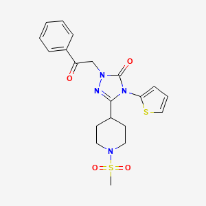 molecular formula C20H22N4O4S2 B3007849 3-(1-(methylsulfonyl)piperidin-4-yl)-1-(2-oxo-2-phenylethyl)-4-(thiophen-2-yl)-1H-1,2,4-triazol-5(4H)-one CAS No. 1105211-27-5