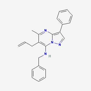 molecular formula C23H22N4 B3007859 N-benzyl-5-methyl-3-phenyl-6-(prop-2-en-1-yl)pyrazolo[1,5-a]pyrimidin-7-amine CAS No. 890619-09-7