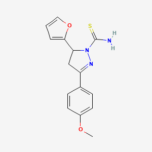 molecular formula C15H15N3O2S B3007862 5-(furan-2-yl)-3-(4-methoxyphenyl)-4,5-dihydro-1H-pyrazole-1-carbothioamide CAS No. 394682-47-4