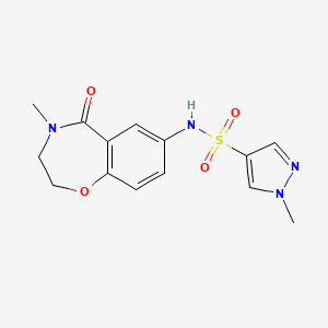 molecular formula C14H16N4O4S B3007864 1-甲基-N-(4-甲基-5-氧代-2,3,4,5-四氢苯并[f][1,4]恶杂环庚-7-基)-1H-吡唑-4-磺酰胺 CAS No. 1448034-99-8