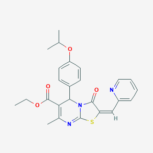 molecular formula C25H25N3O4S B300787 ethyl 5-(4-isopropoxyphenyl)-7-methyl-3-oxo-2-(2-pyridinylmethylene)-2,3-dihydro-5H-[1,3]thiazolo[3,2-a]pyrimidine-6-carboxylate 