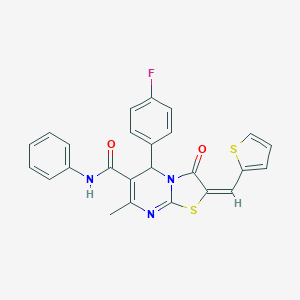 molecular formula C25H18FN3O2S2 B300788 5-(4-fluorophenyl)-7-methyl-3-oxo-N-phenyl-2-(2-thienylmethylene)-2,3-dihydro-5H-[1,3]thiazolo[3,2-a]pyrimidine-6-carboxamide 