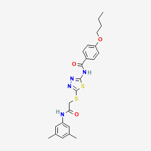 molecular formula C23H26N4O3S2 B3007884 4-butoxy-N-(5-((2-((3,5-dimethylphenyl)amino)-2-oxoethyl)thio)-1,3,4-thiadiazol-2-yl)benzamide CAS No. 392296-51-4