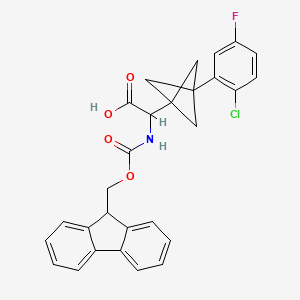 molecular formula C28H23ClFNO4 B3007888 2-[3-(2-Chloro-5-fluorophenyl)-1-bicyclo[1.1.1]pentanyl]-2-(9H-fluoren-9-ylmethoxycarbonylamino)acetic acid CAS No. 2287261-16-7