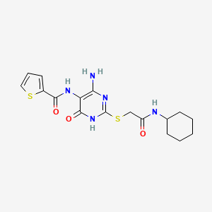 molecular formula C17H21N5O3S2 B3007894 N-(4-amino-2-((2-(cyclohexylamino)-2-oxoethyl)thio)-6-oxo-1,6-dihydropyrimidin-5-yl)thiophene-2-carboxamide CAS No. 868225-71-2