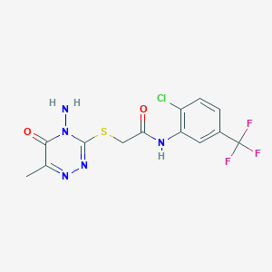 molecular formula C13H11ClF3N5O2S B3007910 2-[(4-amino-6-methyl-5-oxo-1,2,4-triazin-3-yl)sulfanyl]-N-[2-chloro-5-(trifluoromethyl)phenyl]acetamide CAS No. 869067-78-7