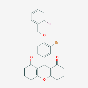 molecular formula C26H22BrFO4 B300792 9-{3-bromo-4-[(2-fluorobenzyl)oxy]phenyl}-3,4,5,6,7,9-hexahydro-1H-xanthene-1,8(2H)-dione 