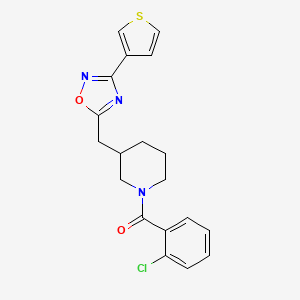 molecular formula C19H18ClN3O2S B3007959 (2-Chlorophenyl)(3-((3-(thiophen-3-yl)-1,2,4-oxadiazol-5-yl)methyl)piperidin-1-yl)methanone CAS No. 1795442-62-4
