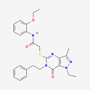 molecular formula C26H29N5O3S B3007965 N-(2-ethoxyphenyl)-2-((1-ethyl-3-methyl-7-oxo-6-phenethyl-6,7-dihydro-1H-pyrazolo[4,3-d]pyrimidin-5-yl)thio)acetamide CAS No. 1359317-26-2