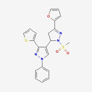 molecular formula C21H18N4O3S2 B3007967 5-(furan-2-yl)-2-(methylsulfonyl)-1'-phenyl-3'-(thiophen-2-yl)-3,4-dihydro-1'H,2H-3,4'-bipyrazole CAS No. 876942-77-7