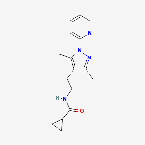 molecular formula C16H20N4O B3007981 N-(2-(3,5-dimethyl-1-(pyridin-2-yl)-1H-pyrazol-4-yl)ethyl)cyclopropanecarboxamide CAS No. 2034336-82-6