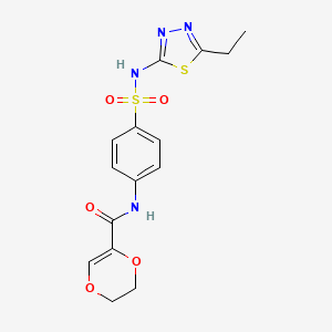 molecular formula C15H16N4O5S2 B3008016 N-(4-(N-(5-ethyl-1,3,4-thiadiazol-2-yl)sulfamoyl)phenyl)-5,6-dihydro-1,4-dioxine-2-carboxamide CAS No. 899351-55-4