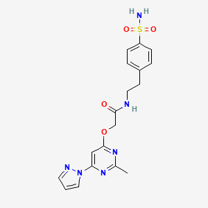 molecular formula C18H20N6O4S B3008018 2-((2-methyl-6-(1H-pyrazol-1-yl)pyrimidin-4-yl)oxy)-N-(4-sulfamoylphenethyl)acetamide CAS No. 1421457-45-5