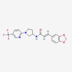 molecular formula C20H18F3N3O3 B3008028 (E)-3-(苯并[d][1,3]二氧杂-5-基)-N-(1-(5-(三氟甲基)吡啶-2-基)吡咯烷-3-基)丙烯酰胺 CAS No. 1798399-48-0