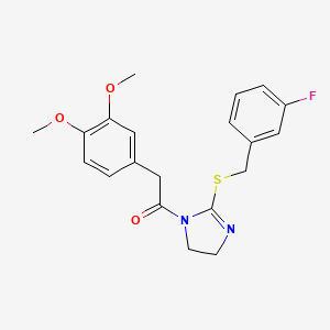 molecular formula C20H21FN2O3S B3008032 2-(3,4-dimethoxyphenyl)-1-(2-((3-fluorobenzyl)thio)-4,5-dihydro-1H-imidazol-1-yl)ethanone CAS No. 851865-31-1