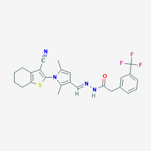 molecular formula C25H23F3N4OS B300806 N'-{(E)-[1-(3-cyano-4,5,6,7-tetrahydro-1-benzothiophen-2-yl)-2,5-dimethyl-1H-pyrrol-3-yl]methylidene}-2-[3-(trifluoromethyl)phenyl]acetohydrazide 