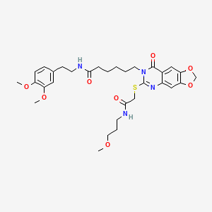 molecular formula C31H40N4O8S B3008066 N-(3,4-二甲氧基苯乙基)-6-(6-((2-((3-甲氧基丙基)氨基)-2-氧代乙基)硫)-8-氧代-[1,3]二氧杂环[4,5-g]喹唑啉-7(8H)-基)己酰胺 CAS No. 688061-65-6