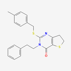 molecular formula C22H22N2OS2 B3008086 2-((4-methylbenzyl)thio)-3-phenethyl-6,7-dihydrothieno[3,2-d]pyrimidin-4(3H)-one CAS No. 877652-94-3