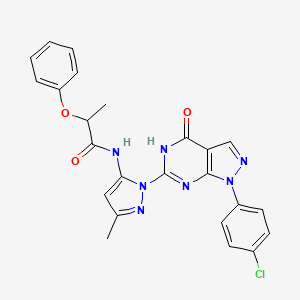 molecular formula C24H20ClN7O3 B3008089 N-[2-[1-(4-氯苯基)-4-氧代-5H-吡唑并[3,4-d]嘧啶-6-基]-5-甲基吡唑-3-基]-2-苯氧基丙酰胺 CAS No. 1170621-61-0