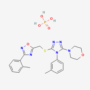 molecular formula C23H27N6O6PS B3008096 4-[4-(3-Methylphenyl)-5-[[3-(2-methylphenyl)-1,2,4-oxadiazol-5-yl]methylsulfanyl]-1,2,4-triazol-3-yl]morpholine;phosphoric acid CAS No. 2375269-38-6