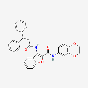 molecular formula C32H26N2O5 B3008097 N-(2,3-dihydrobenzo[b][1,4]dioxin-6-yl)-3-(3,3-diphenylpropanamido)benzofuran-2-carboxamide CAS No. 888468-59-5