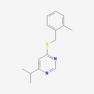 molecular formula C15H18N2S B3008108 4-Isopropyl-6-((2-methylbenzyl)thio)pyrimidine CAS No. 1226435-15-9