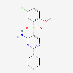 molecular formula C15H17ClN4O3S2 B3008111 5-((5-氯-2-甲氧基苯基)磺酰基)-2-硫代吗啉嘧啶-4-胺 CAS No. 1251674-76-6