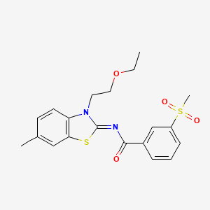 molecular formula C20H22N2O4S2 B3008112 (E)-N-(3-(2-乙氧基乙基)-6-甲基苯并[d]噻唑-2(3H)-亚甲基)-3-(甲磺酰基)苯甲酰胺 CAS No. 896303-49-4