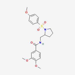 molecular formula C21H26N2O6S B3008118 3,4-dimethoxy-N-((1-((4-methoxyphenyl)sulfonyl)pyrrolidin-2-yl)methyl)benzamide CAS No. 896292-53-8