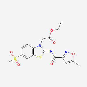 molecular formula C17H17N3O6S2 B3008119 (E)-乙基 2-(2-((5-甲基异噁唑-3-羰基)亚氨基)-6-(甲磺酰基)苯并[d]噻唑-3(2H)-基)乙酸盐 CAS No. 955631-41-1