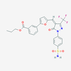molecular formula C25H20F3N3O6S B300812 propyl 3-(5-{[1-[4-(aminosulfonyl)phenyl]-5-oxo-3-(trifluoromethyl)-1,5-dihydro-4H-pyrazol-4-ylidene]methyl}-2-furyl)benzoate 