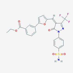 molecular formula C24H18F3N3O6S B300813 ethyl 3-(5-{[1-[4-(aminosulfonyl)phenyl]-5-oxo-3-(trifluoromethyl)-1,5-dihydro-4H-pyrazol-4-ylidene]methyl}-2-furyl)benzoate 