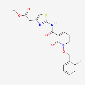 molecular formula C20H18FN3O5S B3008131 Ethyl 2-(2-(1-((2-fluorobenzyl)oxy)-2-oxo-1,2-dihydropyridine-3-carboxamido)thiazol-4-yl)acetate CAS No. 868679-19-0