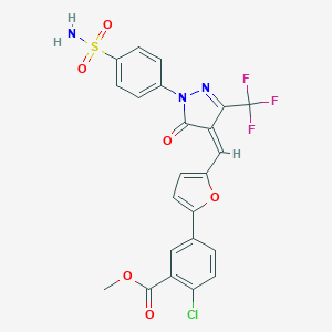 molecular formula C23H15ClF3N3O6S B300814 methyl 5-(5-{[1-[4-(aminosulfonyl)phenyl]-5-oxo-3-(trifluoromethyl)-1,5-dihydro-4H-pyrazol-4-ylidene]methyl}-2-furyl)-2-chlorobenzoate 