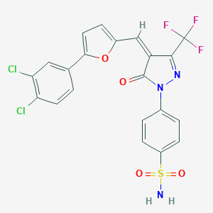 molecular formula C21H12Cl2F3N3O4S B300815 4-[(4Z)-4-{[5-(3,4-dichlorophenyl)furan-2-yl]methylidene}-5-oxo-3-(trifluoromethyl)-4,5-dihydro-1H-pyrazol-1-yl]benzenesulfonamide 