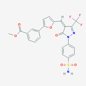 molecular formula C23H16F3N3O6S B300816 methyl 3-(5-{[1-[4-(aminosulfonyl)phenyl]-5-oxo-3-(trifluoromethyl)-1,5-dihydro-4H-pyrazol-4-ylidene]methyl}-2-furyl)benzoate 