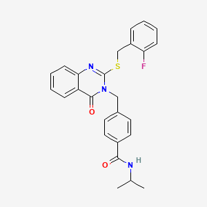 molecular formula C26H24FN3O2S B3008169 4-((2-((2-fluorobenzyl)thio)-4-oxoquinazolin-3(4H)-yl)methyl)-N-isopropylbenzamide CAS No. 1115433-26-5