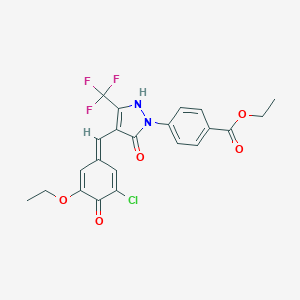 molecular formula C22H18ClF3N2O5 B300818 ethyl 4-[4-[(Z)-(3-chloro-5-ethoxy-4-oxocyclohexa-2,5-dien-1-ylidene)methyl]-3-oxo-5-(trifluoromethyl)-1H-pyrazol-2-yl]benzoate 