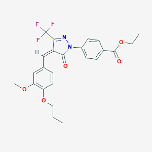 molecular formula C24H23F3N2O5 B300819 ethyl 4-[4-(3-methoxy-4-propoxybenzylidene)-5-oxo-3-(trifluoromethyl)-4,5-dihydro-1H-pyrazol-1-yl]benzoate 