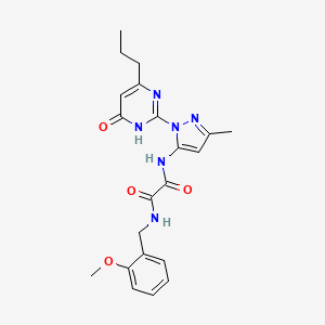 molecular formula C21H24N6O4 B3008196 N1-(2-methoxybenzyl)-N2-(3-methyl-1-(6-oxo-4-propyl-1,6-dihydropyrimidin-2-yl)-1H-pyrazol-5-yl)oxalamide CAS No. 1014006-18-8