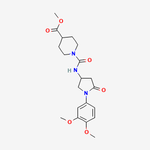 molecular formula C20H27N3O6 B3008197 1-((1-(3,4-二甲氧基苯基)-5-氧代吡咯烷-3-基)氨基甲酰基)哌啶-4-甲酸甲酯 CAS No. 877641-23-1