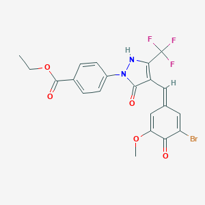 molecular formula C21H16BrF3N2O5 B300820 ethyl 4-[4-[(E)-(3-bromo-5-methoxy-4-oxocyclohexa-2,5-dien-1-ylidene)methyl]-3-oxo-5-(trifluoromethyl)-1H-pyrazol-2-yl]benzoate 
