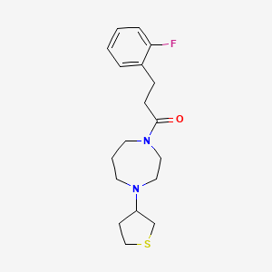 molecular formula C18H25FN2OS B3008204 3-(2-Fluorophenyl)-1-[4-(thiolan-3-yl)-1,4-diazepan-1-yl]propan-1-one CAS No. 2415511-81-6
